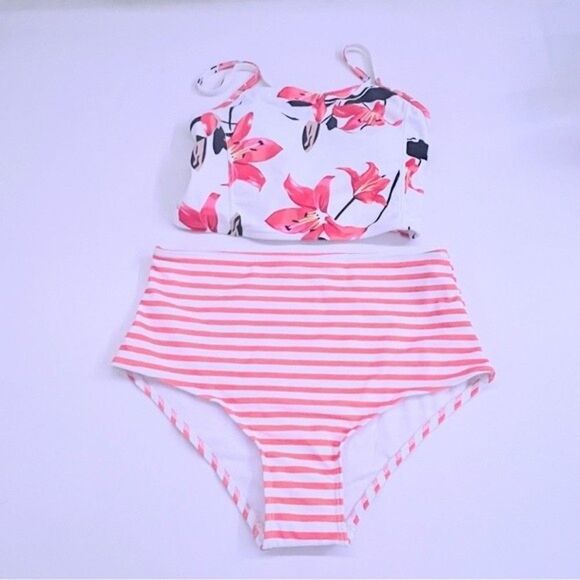 Women’s Tropical Two piece Bikini beach floral boho romantic chic red set M. - Picture 4 of 10